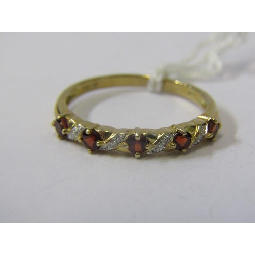 155 - 9ct YELLOW GOLD GARNET & DIAMOND HALF ETERNITY STYLE RING, size S