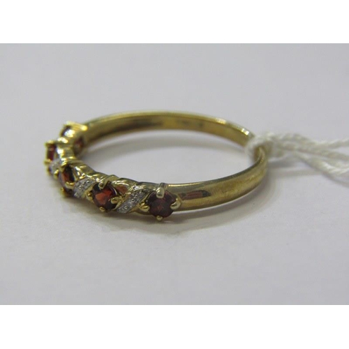 155 - 9ct YELLOW GOLD GARNET & DIAMOND HALF ETERNITY STYLE RING, size S