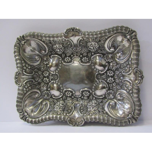 17 - EDWARDIAN SILVER DISH of rectangular form, with floral and Art Nouveau design decoration, makers WB ... 