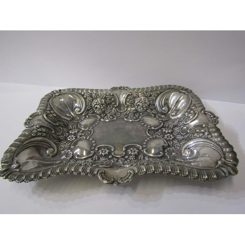 17 - EDWARDIAN SILVER DISH of rectangular form, with floral and Art Nouveau design decoration, makers WB ... 