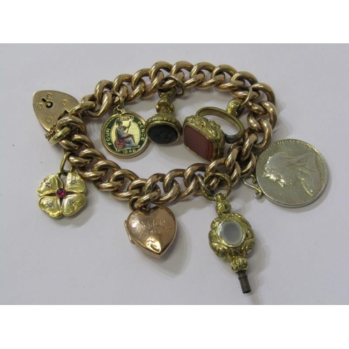 178 - 9ct ROSE GOLD CHARM STYLE BRACELET with selection of gold, pinchbeck and silver charms, including wa... 