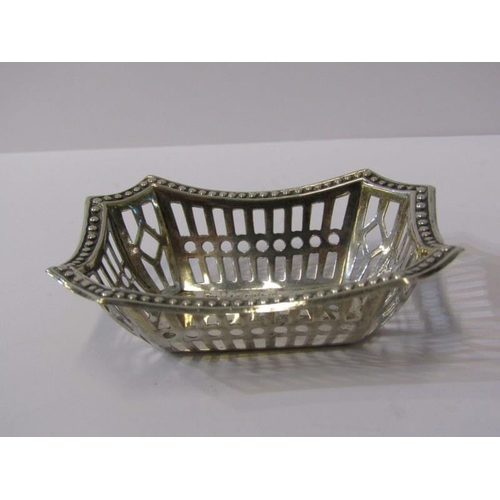 29 - SILVER HEART FORM PIN DISH, 10cm dish, Birmingham HM, 1912; also a pierced bodied sweetmeat dish, al... 