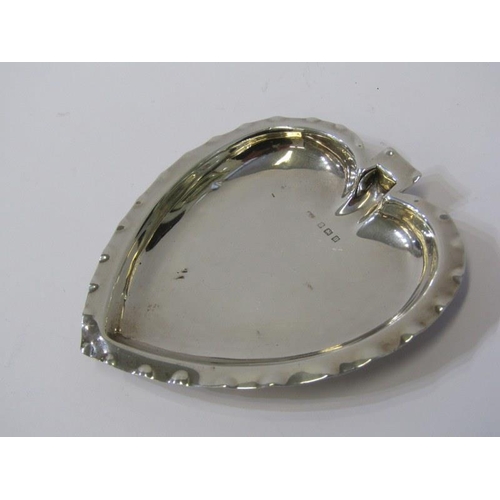 29 - SILVER HEART FORM PIN DISH, 10cm dish, Birmingham HM, 1912; also a pierced bodied sweetmeat dish, al... 