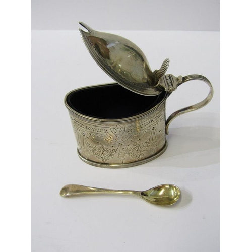 30 - SILVER CONDIMENT, Victorian oval bodied silver mustard with blue glass liner, Sheffield HM, also a s... 