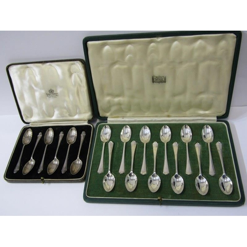 31 - 12 PIECE SILVER COFFEE SPOON SET, in a Harrods retail box, makers RWB, London, 1939, together with a... 