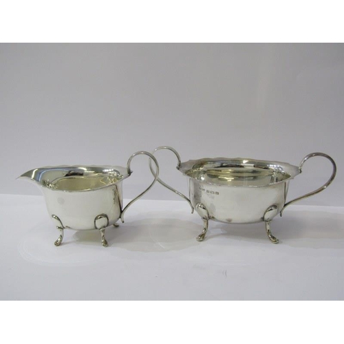 35 - SILVER CREAM JUG & SUCRIER, by O & B Limited, on 4 raised feet, Birmingham HM 1936, 395 grams total