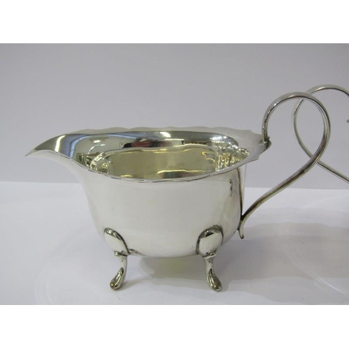 35 - SILVER CREAM JUG & SUCRIER, by O & B Limited, on 4 raised feet, Birmingham HM 1936, 395 grams total