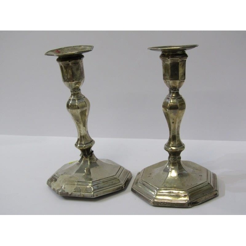 36 - PAIR OF FILLED SILVER CANDLESTICKS of octagonal form, 18cm height, Sheffield 1896, with faults