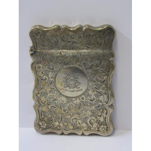 40 - SILVER FOLIATE DECORATED CARD CASE, of shaped form, maker W&H Sheffield, 1902, 9cm, 70 grams