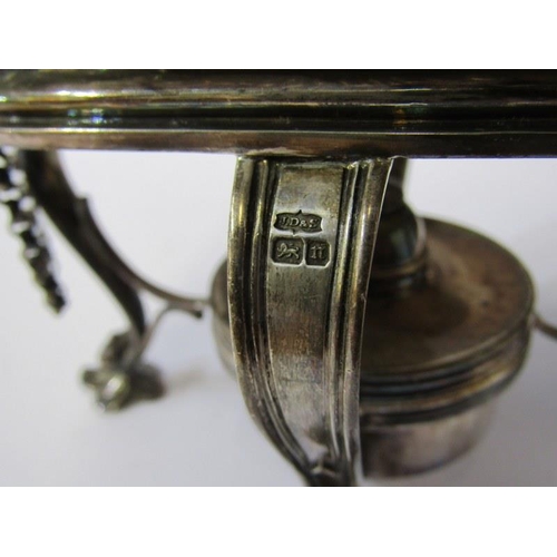 44 - EDWARDIAN SILVER SPIRIT KETTLE ON STAND, with ebony handle and finial, floral and foliate decoration... 