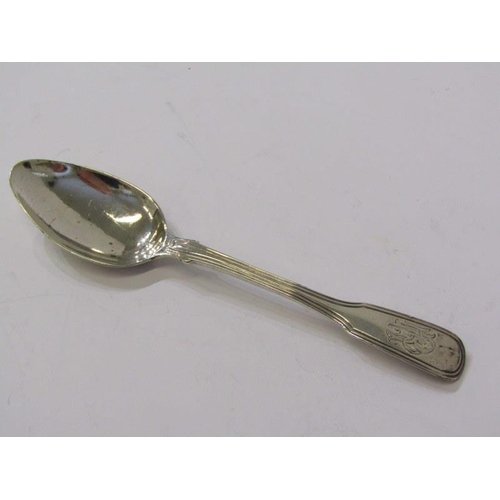 51 - SILVER SPOONS & CONDIMENT, silver mustard with blue glass liner, Birmingham HM, 5 silver apostle tea... 