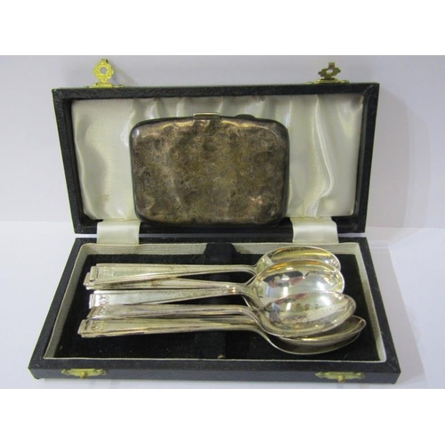 52 - SILVER TEASPOONS, set of 6 Art Deco style silver teaspoons, Sheffield 1920: also a HM silver cigaret... 