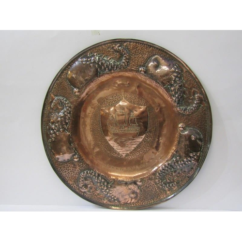 531 - HAYLE COPPER, circular embossed plaque decorated within a border of fish, dated 