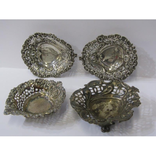 56 - SILVER SWEETMEAT DISHES, pair of Victorian pierced and embossed heart shaped sweet meat dishes, Birm... 