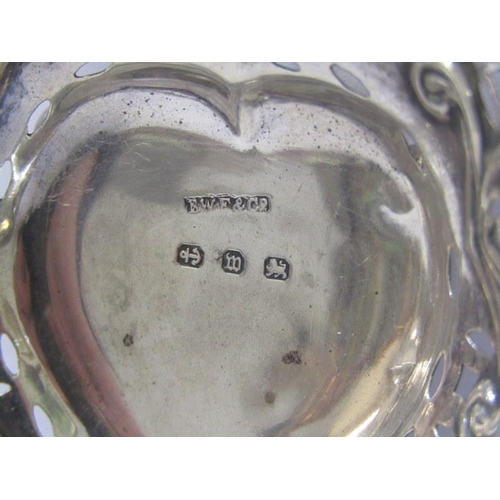 56 - SILVER SWEETMEAT DISHES, pair of Victorian pierced and embossed heart shaped sweet meat dishes, Birm... 