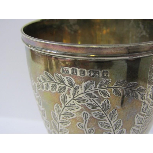 57 - VICTORIAN SILVER TROPHY GOBLET, engraved with fern designs, Sheffield 1872, 15cm height, 122 grams