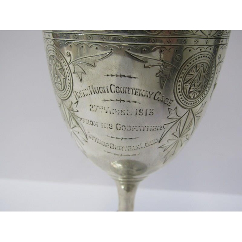 57 - VICTORIAN SILVER TROPHY GOBLET, engraved with fern designs, Sheffield 1872, 15cm height, 122 grams