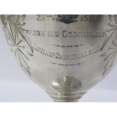 57 - VICTORIAN SILVER TROPHY GOBLET, engraved with fern designs, Sheffield 1872, 15cm height, 122 grams