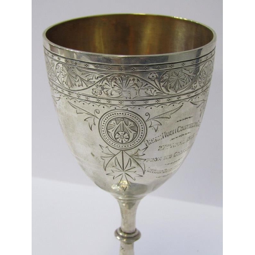 57 - VICTORIAN SILVER TROPHY GOBLET, engraved with fern designs, Sheffield 1872, 15cm height, 122 grams