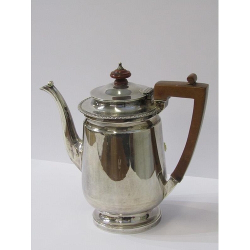 6 - SILVER COFFEE POT, plain form, by Goldsmith & Silversmith Company, London HM, 1932 with wood handle ... 