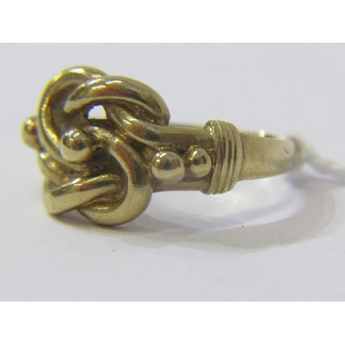 74 - KNOT RING, traditional design 9ct gold knot with keeper balls, size P, approx. 5.6 grams