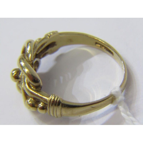 74 - KNOT RING, traditional design 9ct gold knot with keeper balls, size P, approx. 5.6 grams