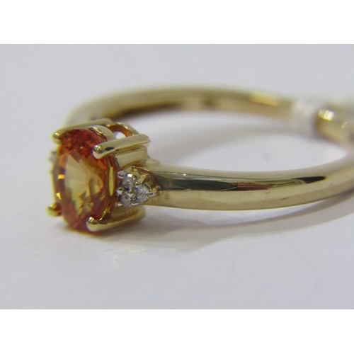 75 - 9ct YELLOW GOLD ORANGE TOPAZ & DIAMOND RING, principal oval cut orange topaz with accent diamonds to... 