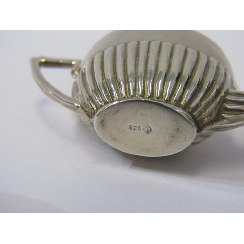 86 - MINIATURE SILVER TEA SET, tea pot, cream and sugar