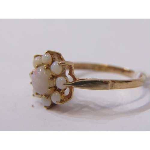 87 - 9ct YELLOW GOLD OPAL DAISY STYLE RING, size N