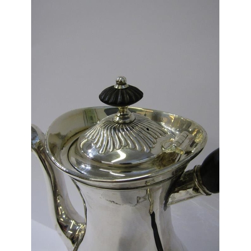 9 - VICTORIAN SILVER 3 PIECE TEA SET, with ebony handles and finials with half fluted decoration, maker ... 