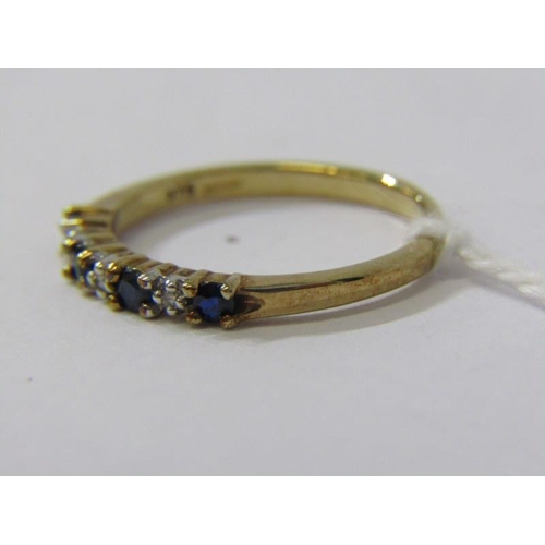 90 - 9ct YELLOW GOLD 7 STONE SAPPHIRE & DIAMOND HALF ETERNITY STYLE RING, size N/O