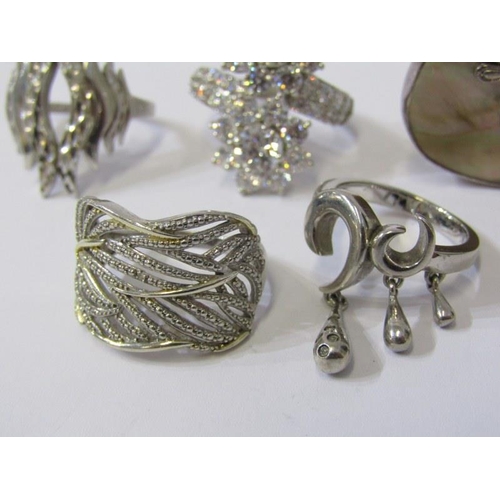 97 - SILVER RINGS, selection of 4 silver rings including mother-of-pearl, stone-set, etc