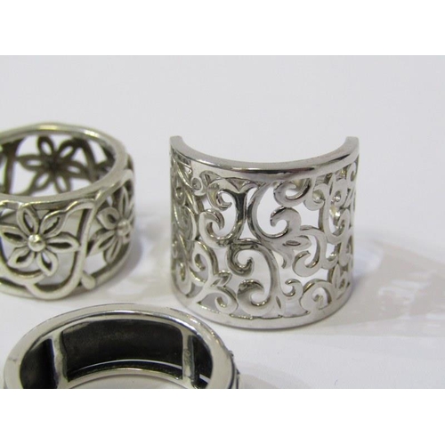 99 - SILVER RINGS, selection of 5 silver rings including flower design, wave design, galloping horses, et... 