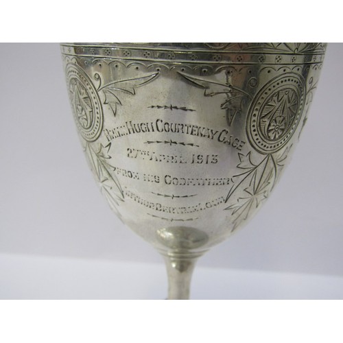 58 - SILVER CHRISTENING GOBLET, engraved decoration and gilded interior, 14cm height, 91 grams