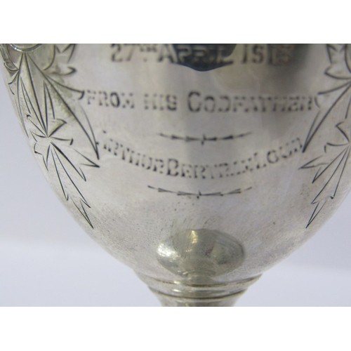 58 - SILVER CHRISTENING GOBLET, engraved decoration and gilded interior, 14cm height, 91 grams