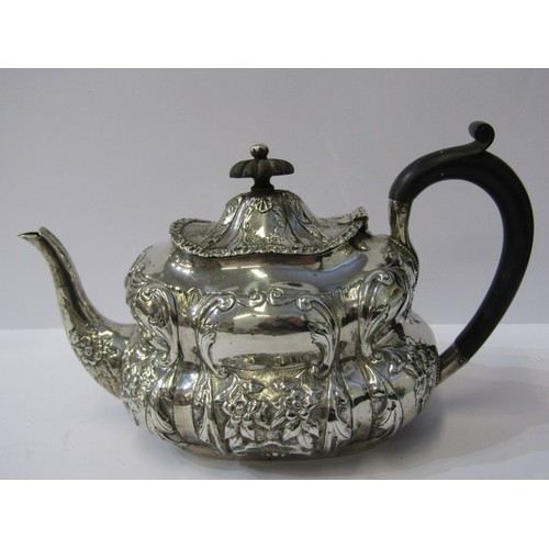 46 - MATCHED SILVER 4 PIECE TEA & COFFEE SET,  with ebony handles and finials, floral and foliate decorat... 