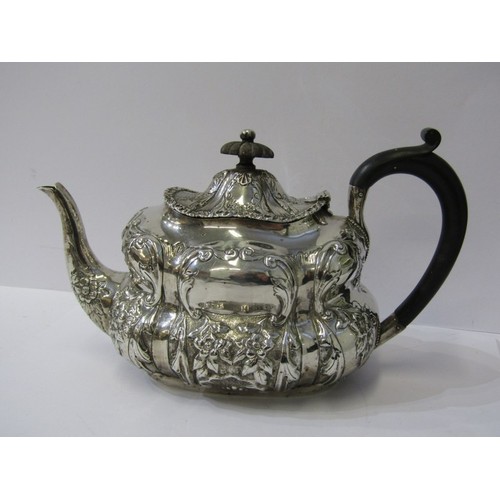 46 - MATCHED SILVER 4 PIECE TEA & COFFEE SET,  with ebony handles and finials, floral and foliate decorat... 