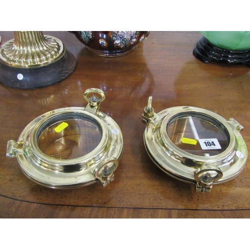 104 - MARITIME, pair of brass ship portholes, 17cm diameter