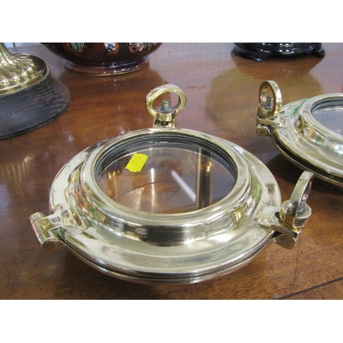 104 - MARITIME, pair of brass ship portholes, 17cm diameter