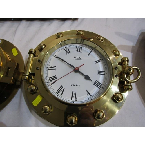 119 - MARITIME, 2 brass ship porthole design wall clocks