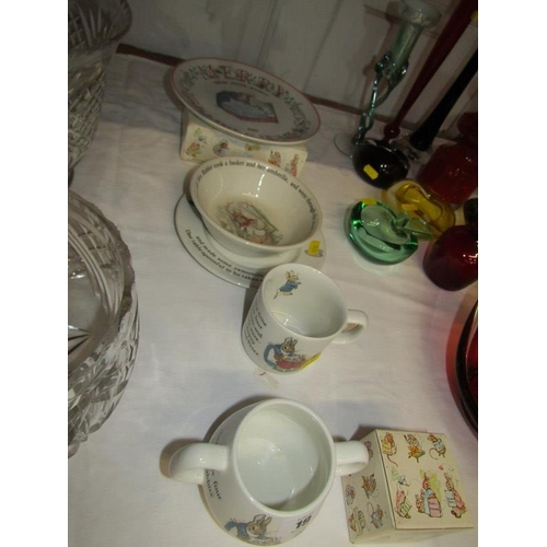 19 - WEDGWOOD PETER RABBIT TABLE WARE 6 pieces of Peter Rabbit table ware including bowl, cups, plate and... 