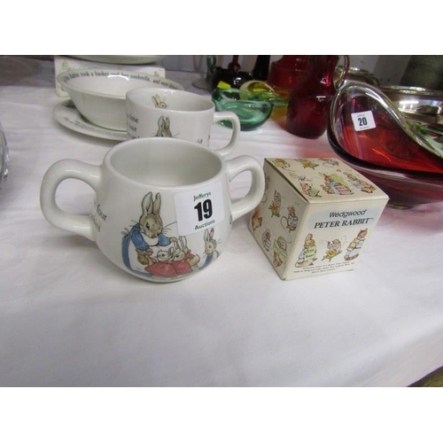 19 - WEDGWOOD PETER RABBIT TABLE WARE 6 pieces of Peter Rabbit table ware including bowl, cups, plate and... 