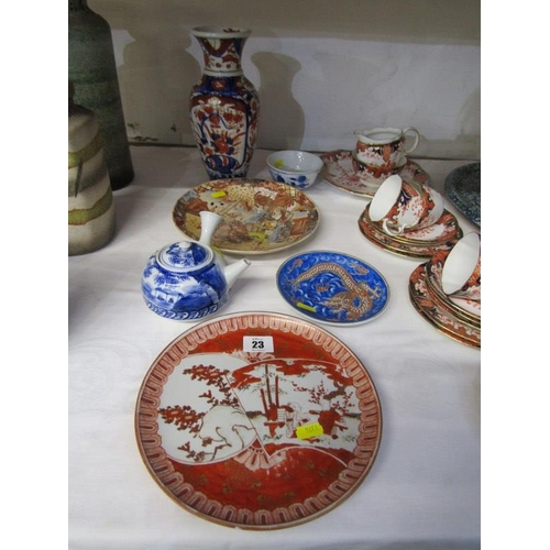 23 - JAPANESE CERAMICS Imari vase, satsuma plate, kutani plate, teapot and saucer, together with an orien... 