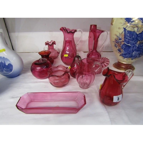 3 - GLASSWARE, 13 assorted items of cranberry glass