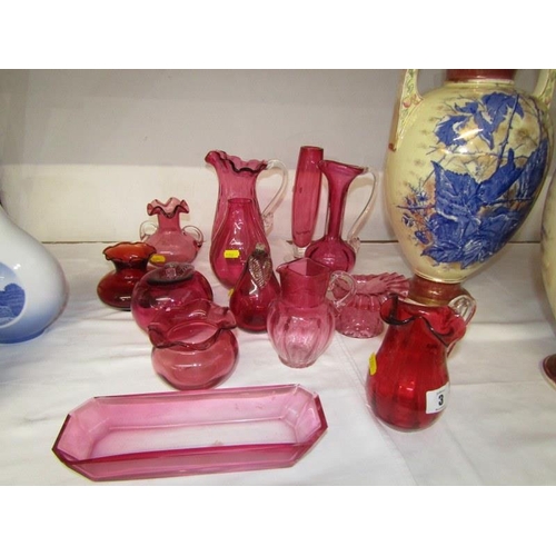 3 - GLASSWARE, 13 assorted items of cranberry glass