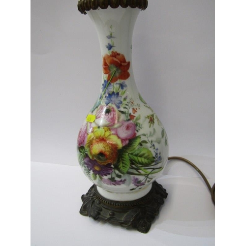 36 - VICTORIAN TABLE LAMP, 19th Century floral painted porcelain base table lamp, 41cm height