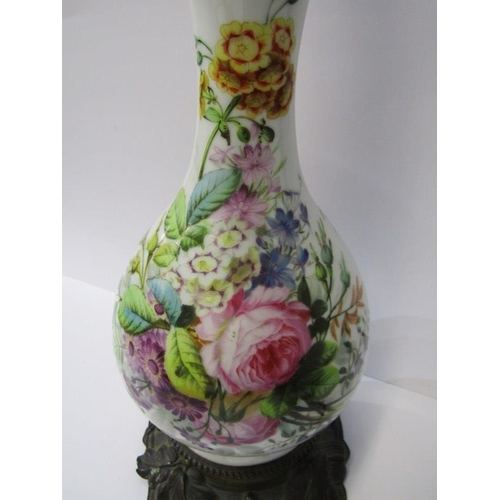 36 - VICTORIAN TABLE LAMP, 19th Century floral painted porcelain base table lamp, 41cm height