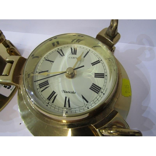 50 - MARITIME, pair of brass porthole design barometer and wall clock