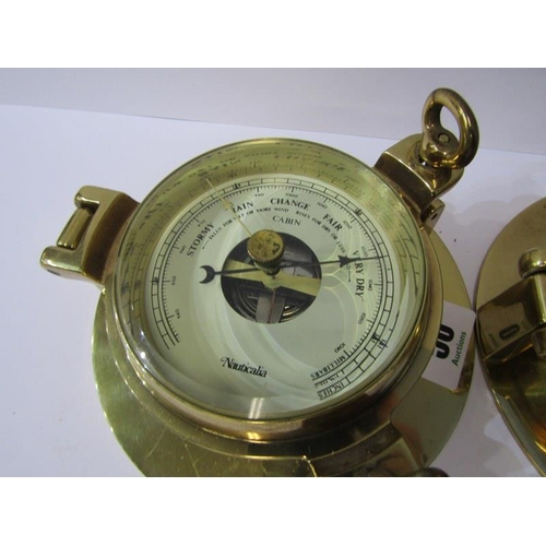 50 - MARITIME, pair of brass porthole design barometer and wall clock