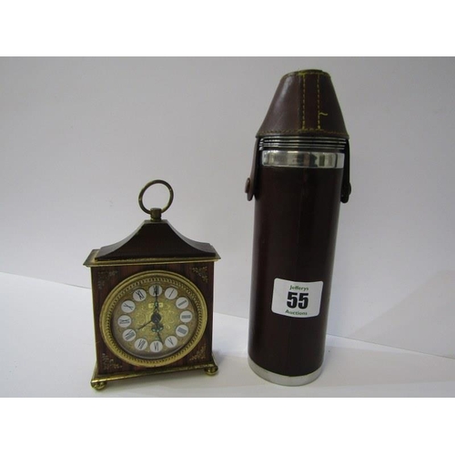 55 - LEATHER CASED DRINKING SET & decorative bedroom clock